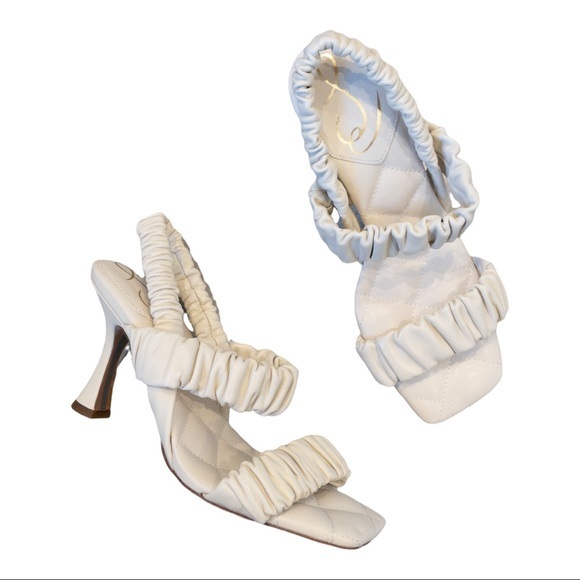 SAM EDELMAN Marlena Ruched Leather Slingback Sandals in Ivory - Size 6.5 - Picture 1 of 6
